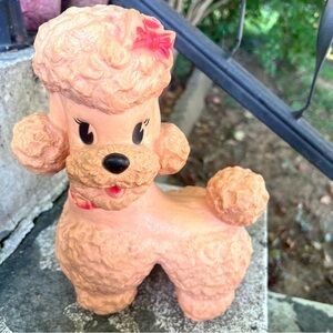 Vtg 1963 Sun Rubber Company French Poodle Dog Toy w/Swivel Head Peachy Orange